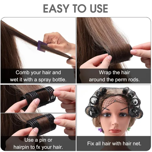 Miniatura 4 de WILLBOND Juego de 65 rodillos magnéticos para el cabello, rulos de plástico con clips, 4 tamaños para cabello largo y mediano corto, pinzas de pato