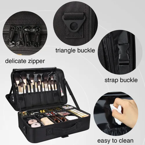 Miniatura 8 de MONSTINA Estuche de maquillaje grande, bolsa de maquillaje de 3 capas, organizador de cosméticos, bolsa de tren de peluquería, caja de artista