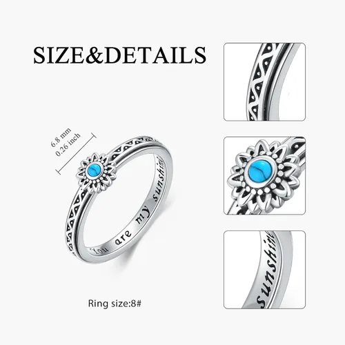 Miniatura 3 de Anillo de plata de ley con girasol, anillo giratorio para ansiedad, regalo de joyería para mujeres