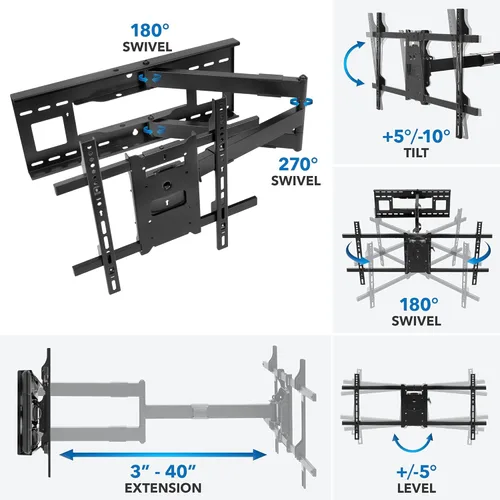 Miniatura 5 de Mount-It! Soporte de pared de brazo largo, soporte de pared con brazo articulado de extensión de 40 pulgadas, compatible con pantallas 42, 47, 50