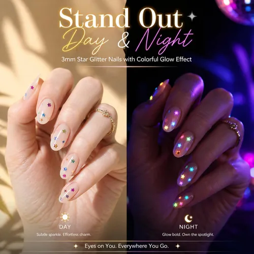 Miniatura 5 de Sourcingbay Brillantina de estrella que brilla en la oscuridad, lentejuelas luminosas de 0.118 pulgadas para arte de uñas, slime, manualidades