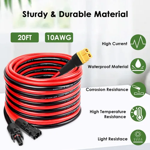 Miniatura 5 de MOOKEERF Cable de extensión solar a XT60 10AWG 20FT conector solar a XT60 Cable adaptador para panel solar a estación de energía portátil Generador