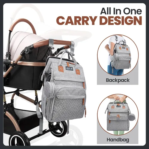 Miniatura 8 de Mochila para pañales para bebé, cambiador adicional, gran capacidad, puerto USB, funda para chupete, mosquitera y bolsa de toallitas Elegante