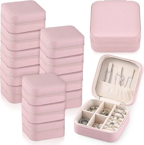 Yinkin 12 piezas de mini joyero de viaje para dama de honor, organizador de aretes de piel sintética, accesorios de viaje a granel, soporte portátil