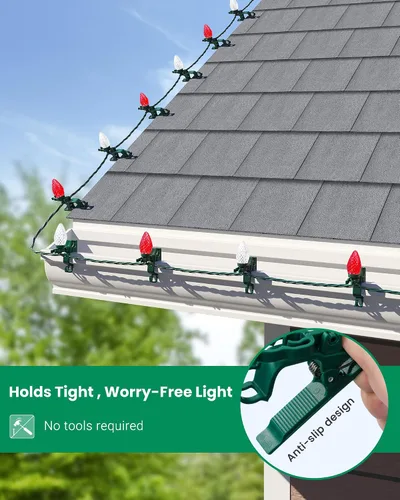 Miniatura 2 de SURAIELEC C9 Luces LED de Navidad con clips, 67 pies, 100 luces de techo de Navidad para exteriores con clips de resorte, luces de cadena rojas