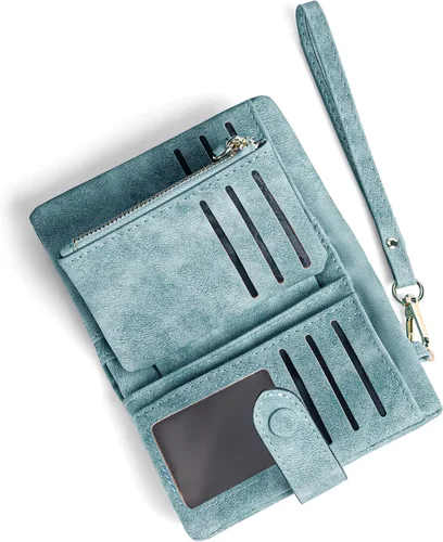 Miniatura 10 de RNIEGA Cartera pequeña de cuero plegable para mujer, con bloqueo RFID, con tarjetero y ventana de identificación, monedero