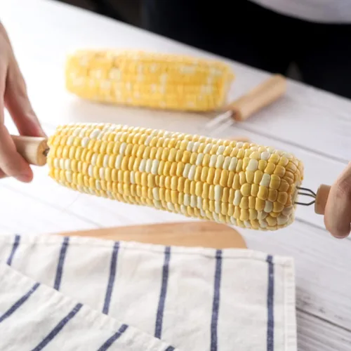 Miniatura 7 de Corn On The Cob - Juego de 20 soportes de mazorca de maíz de acero inoxidable con mango de madera, pinchos de mazorca, tenedores de maíz