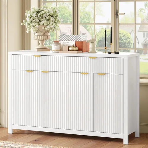 Miniatura 16 de Virubi Armario de buffet acanalado de 63 pulgadas con almacenamiento, puertas y estantes ajustables, mesa consola curva de madera con Azul marino