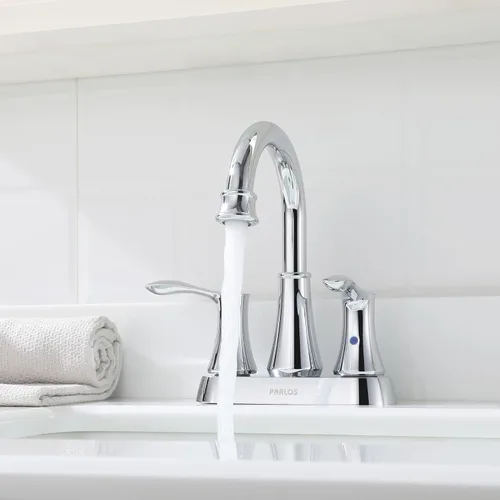 Miniatura 9 de PARLOS - Grifo de fregadero de baño de 2 manijas con boquilla giratoria y desagüe desplegable de metal y líneas de suministro para llave, cromado