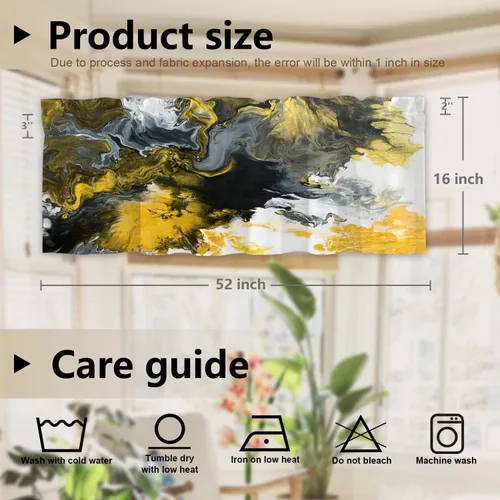 Miniatura 5 de BaoNews Cenefas de cocina abstractas con patrón de agua amarillo para ventanas, cortinas opacas de poliéster multicapa para cocina, dormitorio
