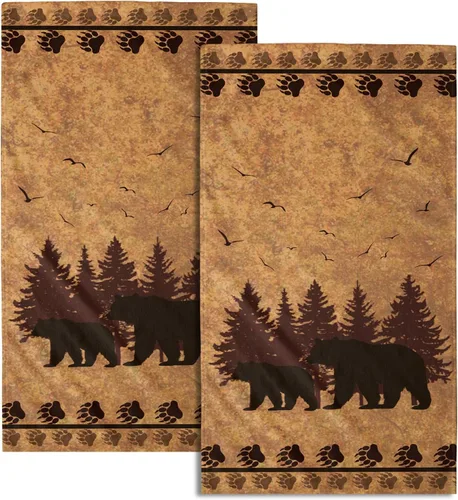 Miniatura 18 de Giwawa Juego de 2 toallas de mano vintage con diseño de oso y ciervo, diseño de alce y árbol, toalla de cara súper suave para baño, cocina, hombre