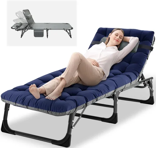 Miniatura 14 de NAIZEA Sillón plegable para exteriores, catre plegable 3 en 1 con colchón, sillas reclinables de patio de 4 posiciones, silla reclinable plegable