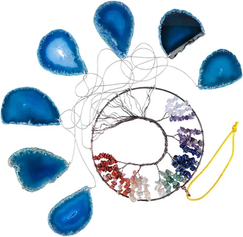 Miniatura 4 de TUMBEELLUWA Cristales curativos 7 chakras árbol de la vida colgador de pared en rodajas de ágata, adorno colgante de piedras preciosas para ventana