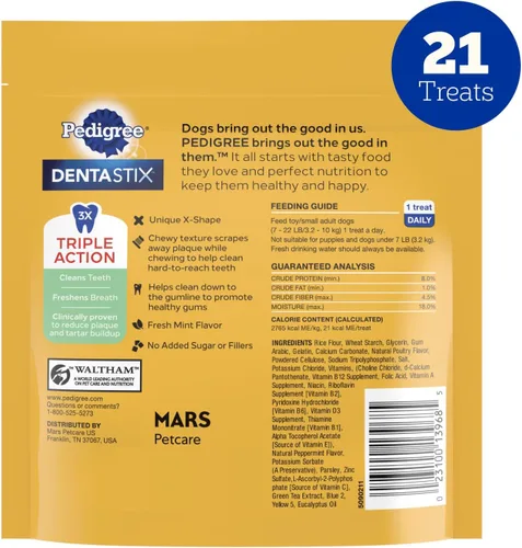 Miniatura 9 de Pedigree Dentastix - Golosinas para perros de razas pequeñas y de juguete, sabor fresco, (7) bolsas de 21 unidades (147 golosinas en total)