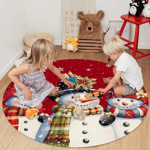 Miniatura 5 de Alfombra redonda de muñeco de nieve rojo de 3 pies, lavable para interiores y exteriores, para dormitorio, cocina, baño, sala de estar, comedor