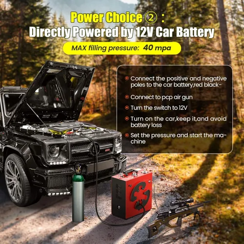 Miniatura 3 de GX PUMP GX-E-CS4 Compresor de aire PCP portátil, motor potente de 350W, máximo 5800 Psi/40 Mpa, enfriamiento por agua y ventilador, 5 horas