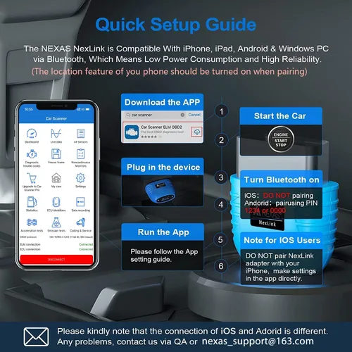 Miniatura 8 de NEXAS NexLink - Escáner OBD2 Bluetooth 5.0, inalámbrico compatible con aplicaciones de terceros, lector de código universal para automóviles