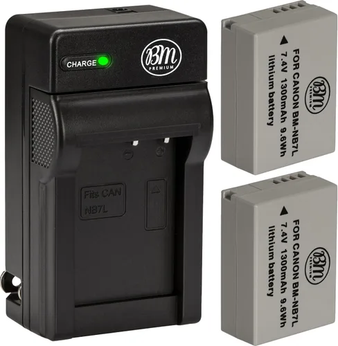 BM Premium Paquete de 2 baterías NB-7L y kit de cargador de batería para Canon PowerShot G10, G11, G12, SX30 es cámara digital, incluye batería +