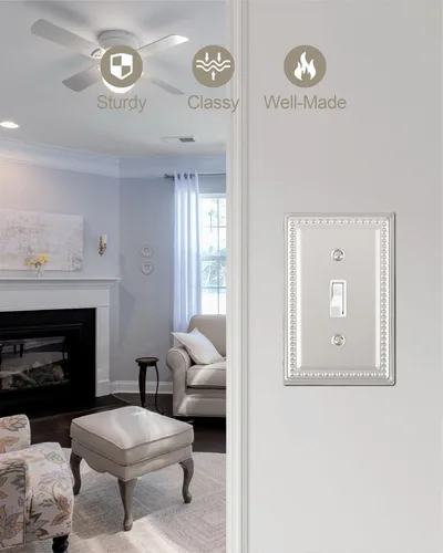 Miniatura 3 de Paquete de 4 cubiertas para interruptor de luz, cubierta decorativa para interruptor de níquel satinado, placas de pared metálicas de palanca única