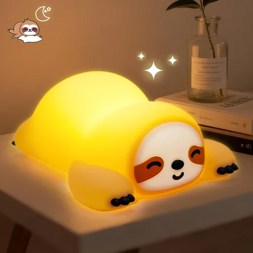 Miniatura 7 de Linda luz nocturna de perezoso para niños, luz nocturna de guardería ajustable en 3 niveles, luz nocturna de silicona esponjosa para regalos