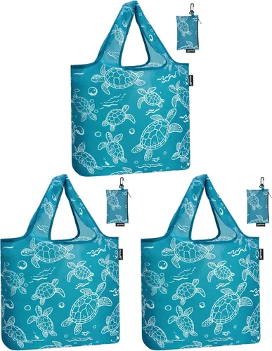 Miniatura 17 de HOLYLUCK Bolsas de comestibles reutilizables, bolsa de compras plegable resistente (estándar, 3 huellas de patas de perro)