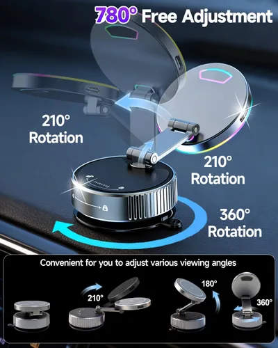 Miniatura 4 de Cargador de coche Magsafe para montaje en automóvil, cargador inalámbrico de carga rápida de 15 W [succión de 120 libras e imán de 3800 gf] 780°