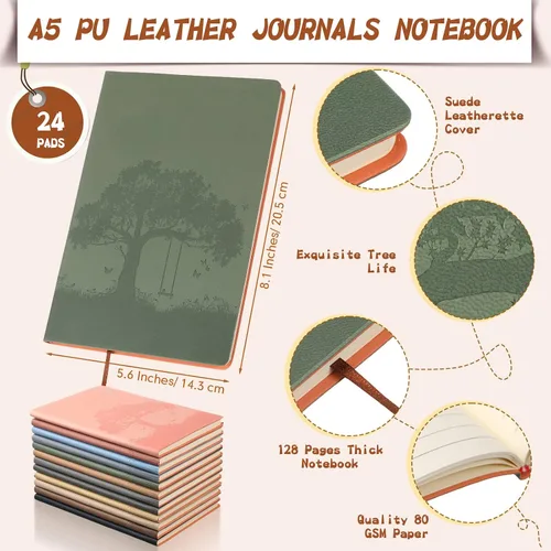 Miniatura 2 de TaoBary 12 diarios de piel sintética A5 a granel, coloridos diarios forrados con árboles, cuaderno de piel sintética suave, cuaderno de escritura a