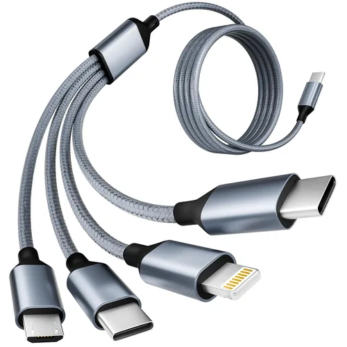 Miniatura 15 de Cable de carga múltiple, doble tipo C, cable de carga múltiple de nailon trenzado 4 en 1, cable de carga multi USB con puertos IP/tipo C/micro USB