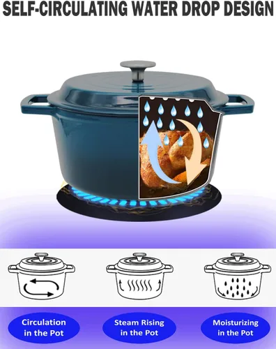 Miniatura 4 de Horno holandés de hierro fundido de 4.2 cuartos de galón con tapa, interior antiadherente esmaltado, apto para horno hasta 500 °F, compatible