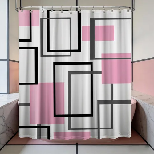 Miniatura 28 de Cortina de Ducha en Blanco y Negro Geométrica Cortinas de Ducha para Decoración de Baños de Hombres Juego de Cortina de Baño en Negro Blanco y Gris