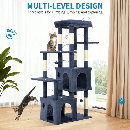 Miniatura 9 de Torre grande de árbol para gatos de 61 pulgadas para gatos de interior, condominio para gatos de varios niveles de servicio pesado para Maine Coon