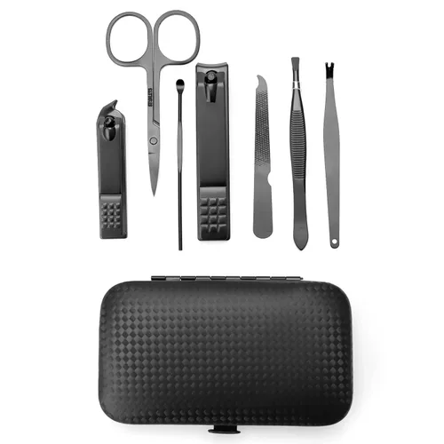 Miniatura 2 de Juego de manicura 7 en 1 de acero inoxidable para uñas, regalos para hombres, adolescentes, herramientas de pedicura con estuche para limpiar