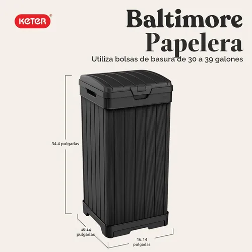 Miniatura 2 de Keter Baltimore - Bote de basura de resina de 38 galones para cocina al aire libre con tapa y bandeja de goteo para una fácil limpieza, perfecto