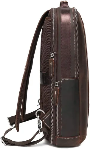 Miniatura 3 de Lannsyne Mochila de cuero de grano completo expandible 15.6 para computadora portátil, bolsa de viaje de hombro marrón, Marrón, L, Portátil