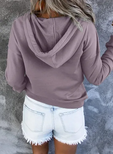 Miniatura 2 de Dokotoo Sudaderas con Capucha para Mujer 2025 con Cuello de Botón Cordón Ajustable Sudadera con Capucha Pullover Casual de Manga Larga Tops Camisetas