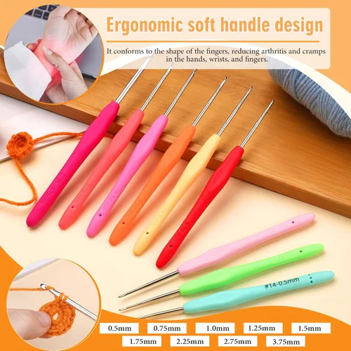 Miniatura 4 de SHWAKK Small Crochet Hook, 0.5 mm Lace Ergonomic Crochet Hook, Tiny Crochet Needles for Arthritic Hands, Knitting Needles with Soft Handle Beginners