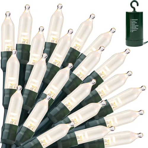 Miniatura 12 de Joiedomi Guirnalda de luces LED de Navidad, 2 x 50 unidades, 31.4 pies, funciona con pilas, con 8 modos, cable verde multifunción para decoración