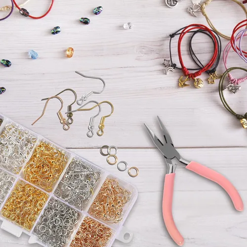 Miniatura 7 de Kit de ganchos para aretes de 5 colores, hipoalergénicos, 1000 anillos de salto, alicates de joyería, aretes de gancho de pez, aretes de bricolaje