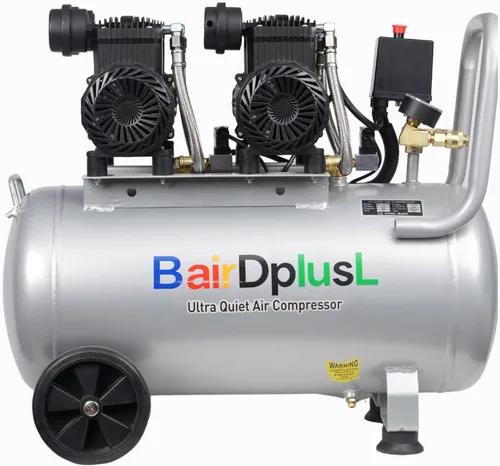 Miniatura 8 de BairDplusL - Compresor de aire ultra silencioso de 3.2 galones, 110 V/60 Hz, 1.5 HP 8.8CFM, tanques de acero MAX 115PSI, sin aceite, 70 dB, nivel