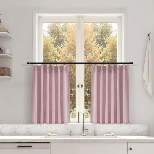 Miniatura 83 de Juego de 2 paneles de cortinas de ventana de cocina beige de 24 pulgadas de largo, con textura de lino, plisadas, filtrantes de luz, semi pequeñas