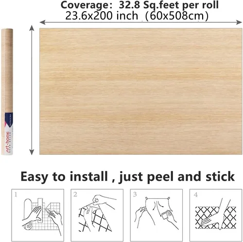 Miniatura 7 de Arthome Papel de Contacto de Madera de Roble de 23.6" x 200" Despegar y Pegar, Papel de Pared Autoadhesivo, Película de Vinilo Decorativa para Oak