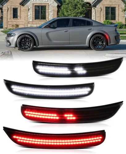 Miniatura 9 de Luces LED azules de marcador lateral para Dodge Charger 2015 2016 2017 2018 2019 2020 2021 2022 2023 2024, lámparas de parachoques delantero