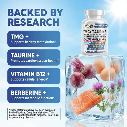 Miniatura 3 de Clean Nutra TMG Supplements 1000mg Multivitamínico metilado para mujeres y hombres Taurina B6 Vitaminas B12 D3 K2 Trimetilglicina Magnesio