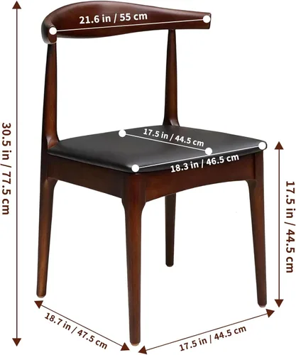 Miniatura 3 de Juego de 2 sillas de comedor de madera maciza, diseño moderno de espina de horquilla de mediados de siglo con elegante tapicería de cuero, sillas