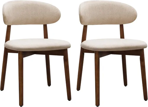 Miniatura 20 de Juego de 2 sillas de comedor de granja, modernas sillas de comedor de madera de mediados de siglo, sillas de comedor tapizadas de tela de granja