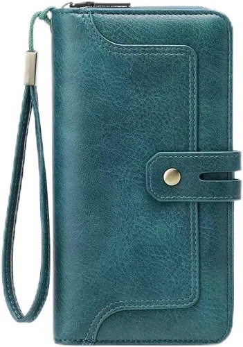 Miniatura 10 de Cartera pequeña de piel plegable para mujer, de gran capacidad, con bloqueo Rfid, con cremallera, con 16 ranuras para tarjetas y 2 ventanas