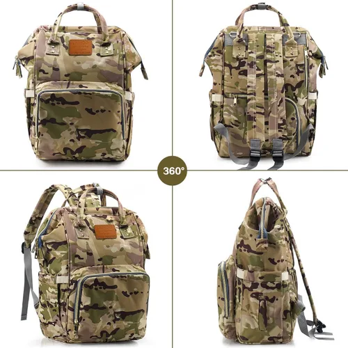 Miniatura 7 de LIMHOO Mochila para pañales para hombres y papá, bolsa de pañales de camuflaje de lona grande impermeable para el cuidado del bebé, Camuflaje