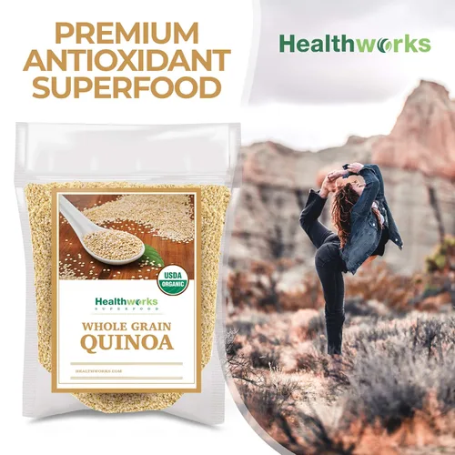 Miniatura 5 de Healthworks Superfoods Quinoa orgánica de grano entero blanco crudo, 80 onzas / 5 libras, proteína, fibra y hierro, origen peruano, sustituto