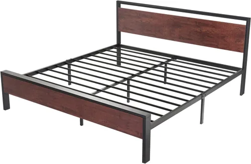 Miniatura 8 de SHA CERLIN Marco de cama de plataforma de metal tamaño King de 14 pulgadas con cabecera y estribo de madera, base de colchón, no necesita somier