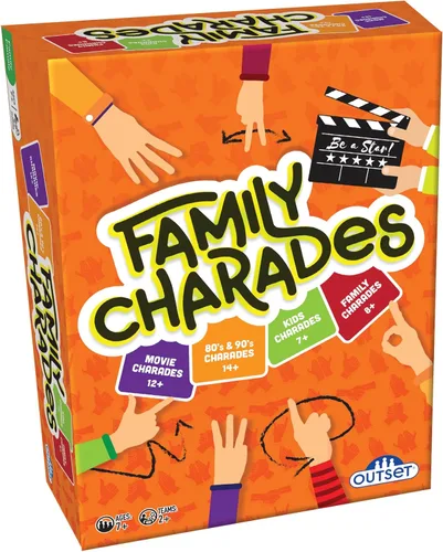 Outset Media Juego de charadas familiares; 4 juegos en 1 caja. Incluye película, 80's 90's, Kids, Trivia familiar para 2 o más jugadores, a partir